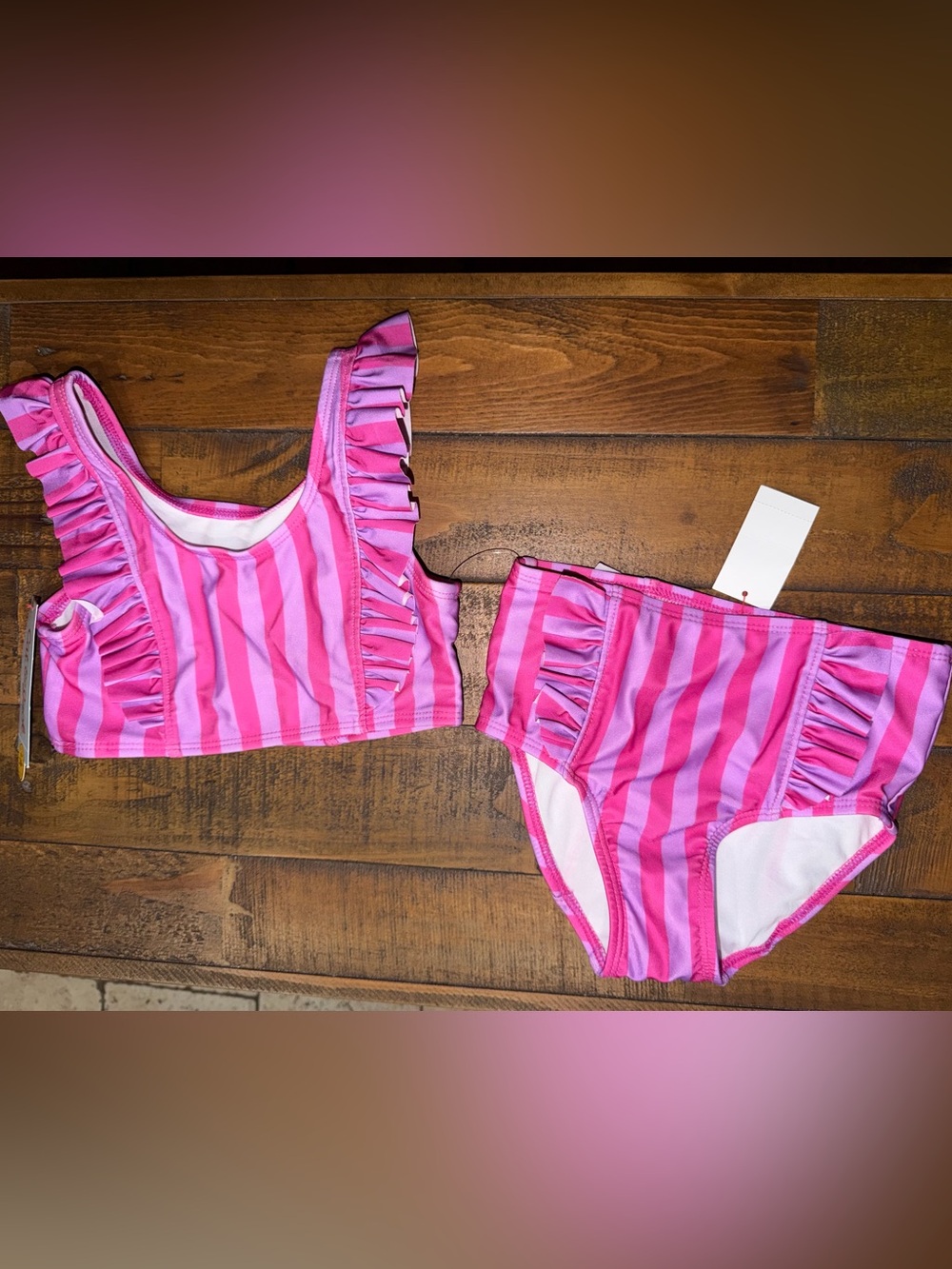 Target Pink Striped Ruffle Two-Piece Swim Set